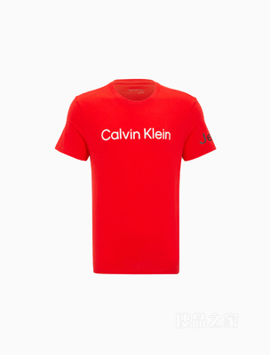 Calvin Klein 22春夏男士休闲简约圆领印花LOGO纯棉透气短袖T恤40DC816