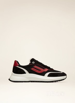 Demmy 黑色、白色拼红色网布与皮革运动鞋