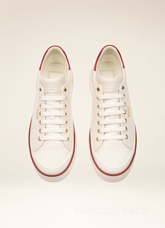 Maily 白色拼红色皮革运动鞋