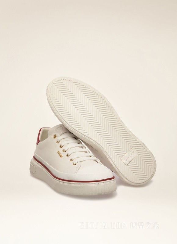 Maily 白色拼红色皮革运动鞋