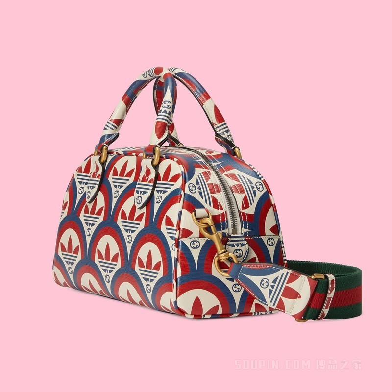 adidas x Gucci联名系列迷你旅行包 红色和蓝色皮革