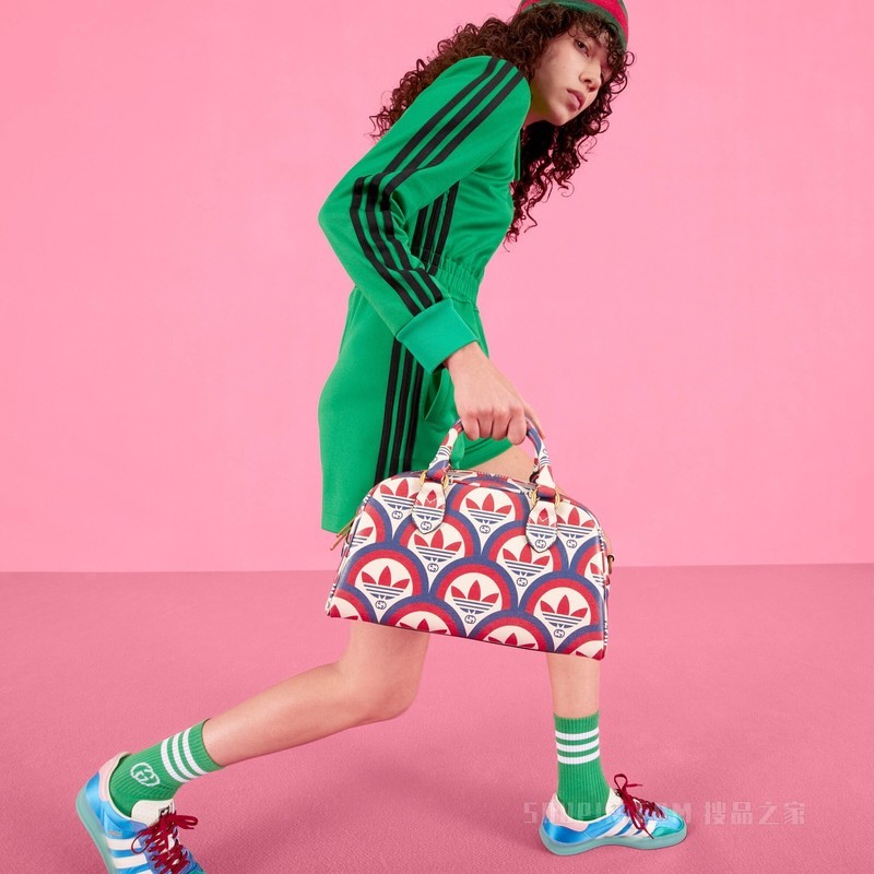 adidas x Gucci联名系列迷你旅行包 红色和蓝色皮革