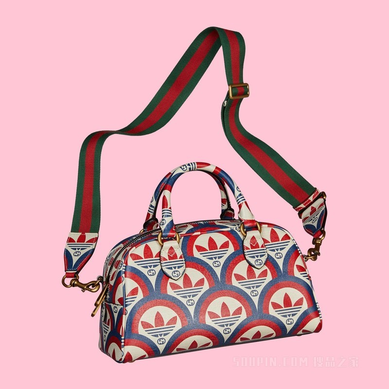 adidas x Gucci联名系列迷你旅行包 红色和蓝色皮革