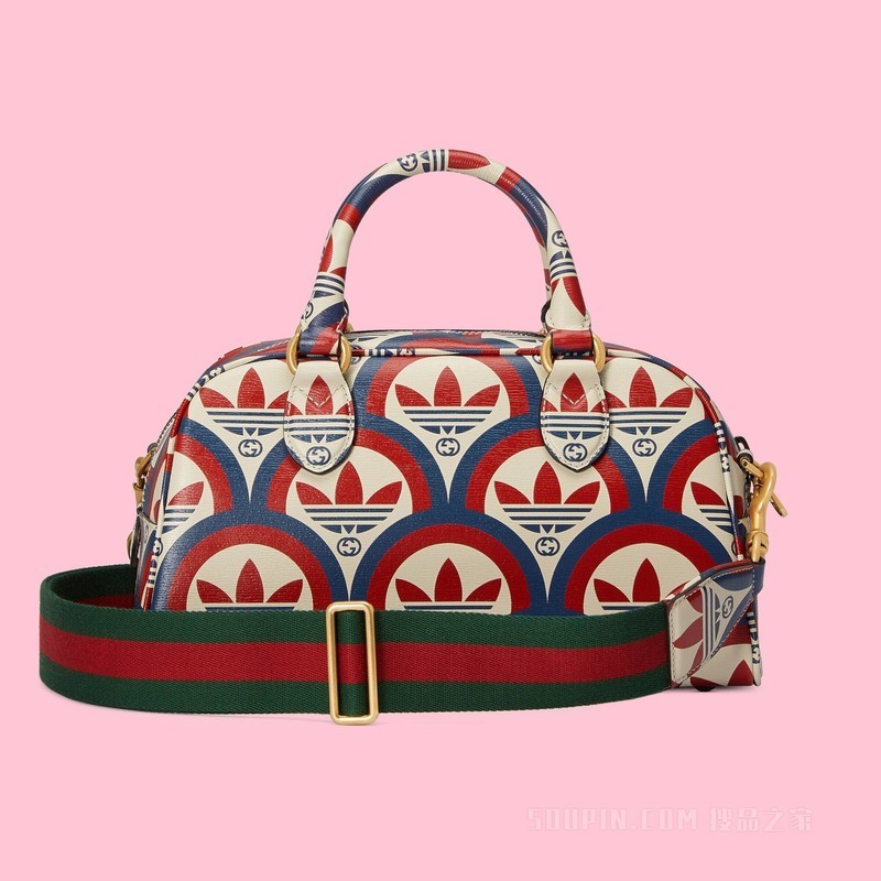 adidas x Gucci联名系列迷你旅行包 红色和蓝色皮革
