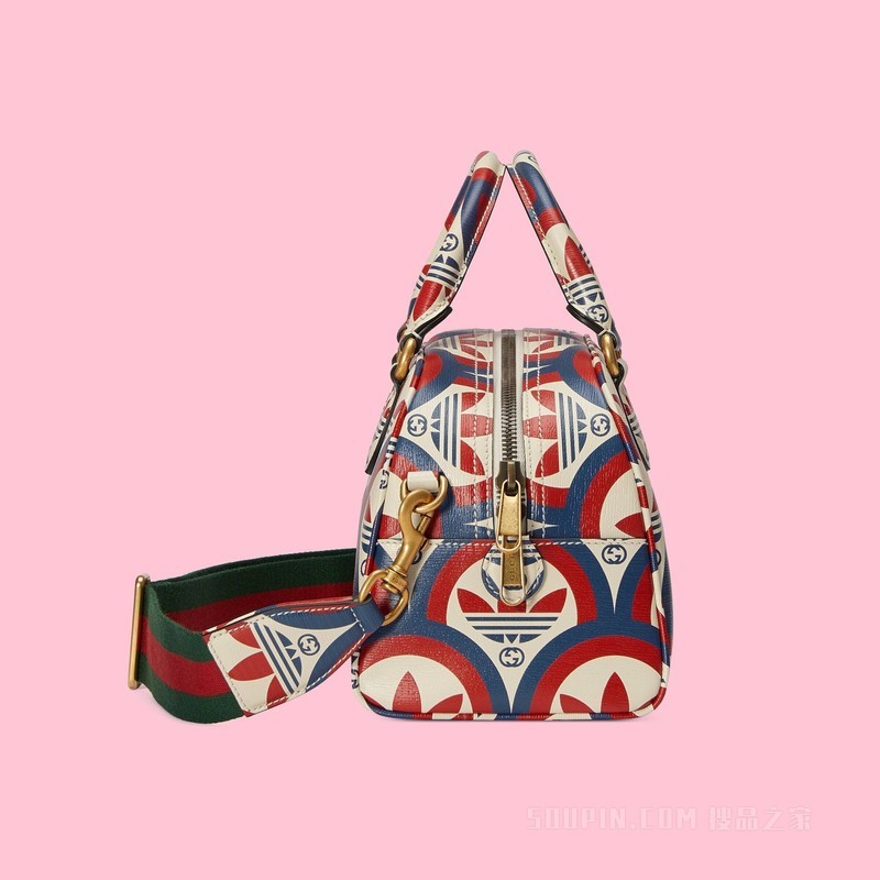adidas x Gucci联名系列迷你旅行包 红色和蓝色皮革