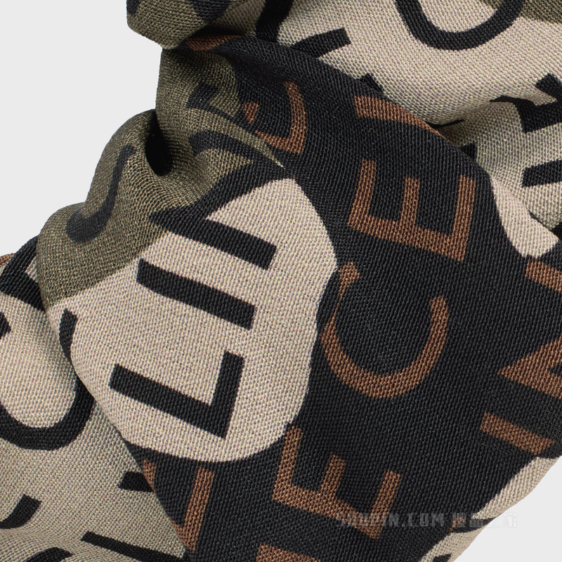 CELINE CAMOUFLAGE CELINE金色饰面黄铜和卡其色桑蚕丝发带 26519