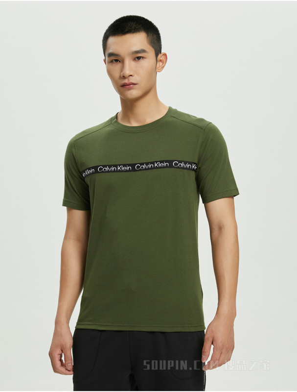 Calvin Klein 男士休闲圆领循环LOGO织带透气短袖T恤4MS2K115