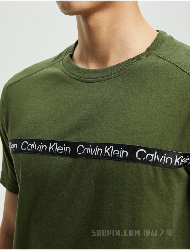 Calvin Klein 男士休闲圆领循环LOGO织带透气短袖T恤4MS2K115