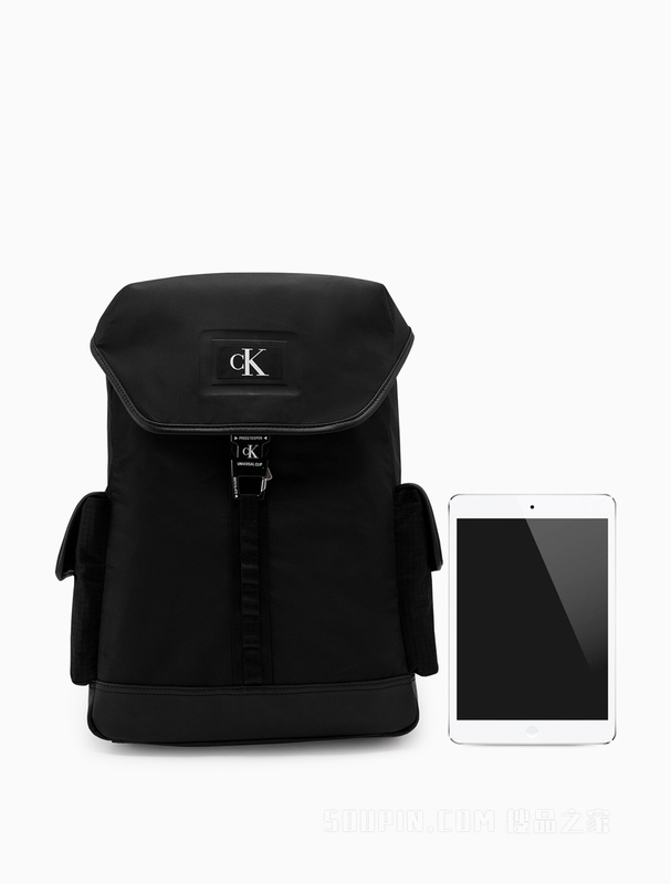 Calvin Klein 22初秋男士休闲旅行LOGO插扣翻盖束口大容量双肩包HH3227