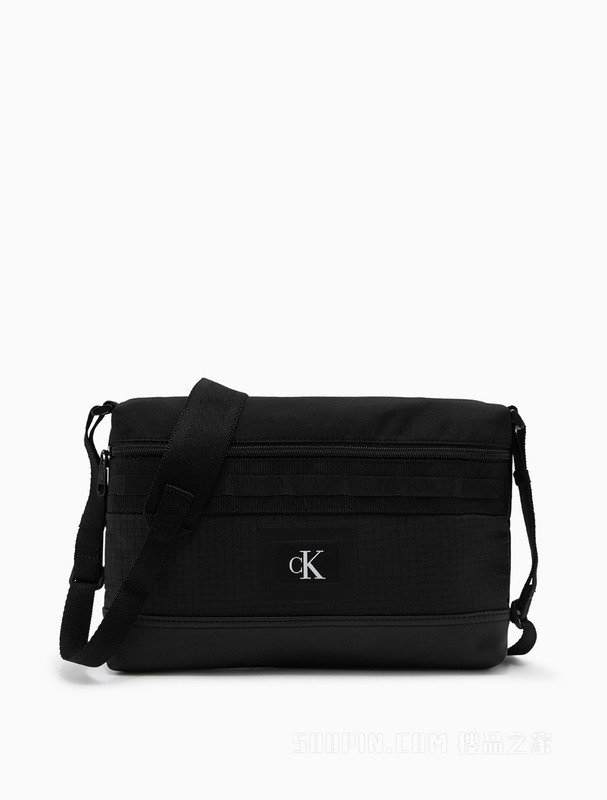 Calvin Klein 22初秋男士简约拼接格纹LOGO横款拉链单肩斜挎包HH3230
