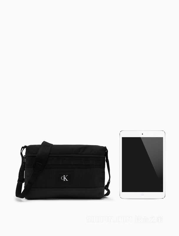 Calvin Klein 22初秋男士简约拼接格纹LOGO横款拉链单肩斜挎包HH3230