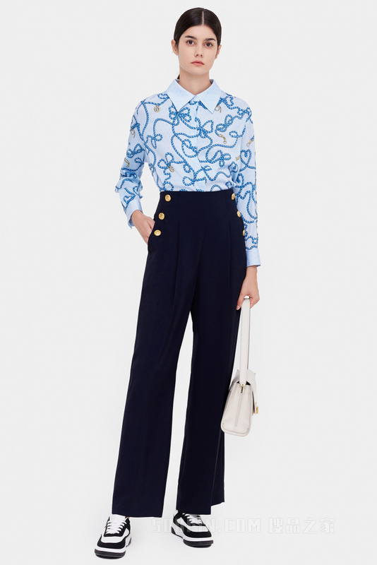 金属扣装饰直筒裤