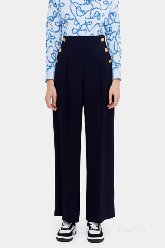 金属扣装饰直筒裤