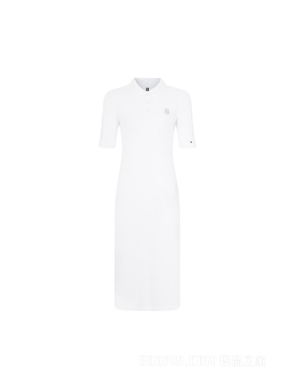 22新款春夏女装时尚镂空刺绣收腰显瘦开衩POLO连衣裙33561