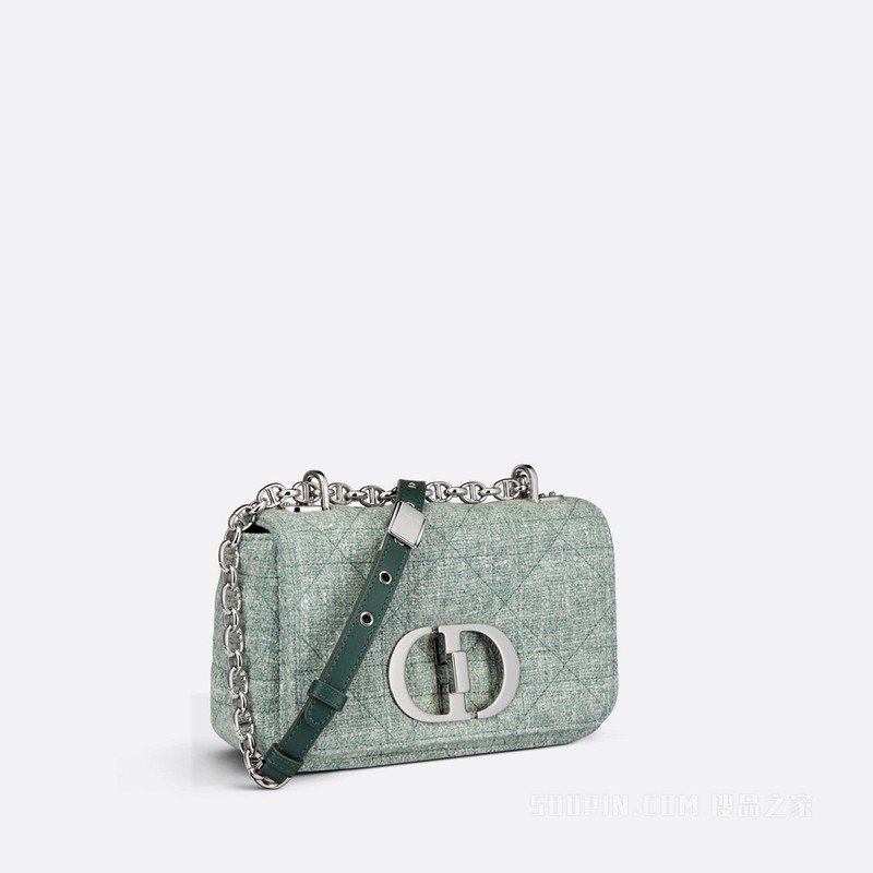 小号 Dior Caro 手袋 绿色亚麻超大藤格纹