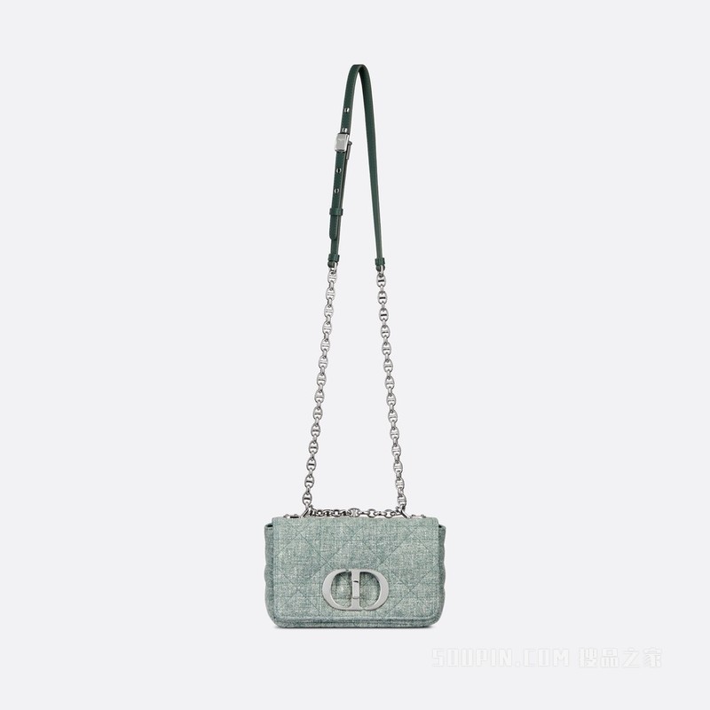 小号 Dior Caro 手袋 绿色亚麻超大藤格纹