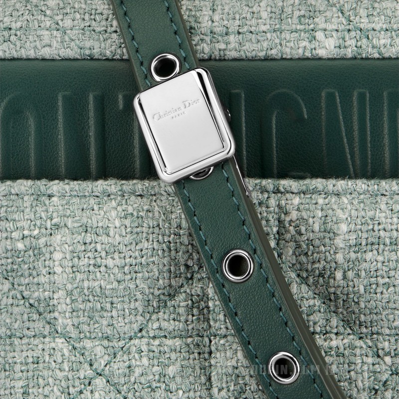 小号 Dior Caro 手袋 绿色亚麻超大藤格纹