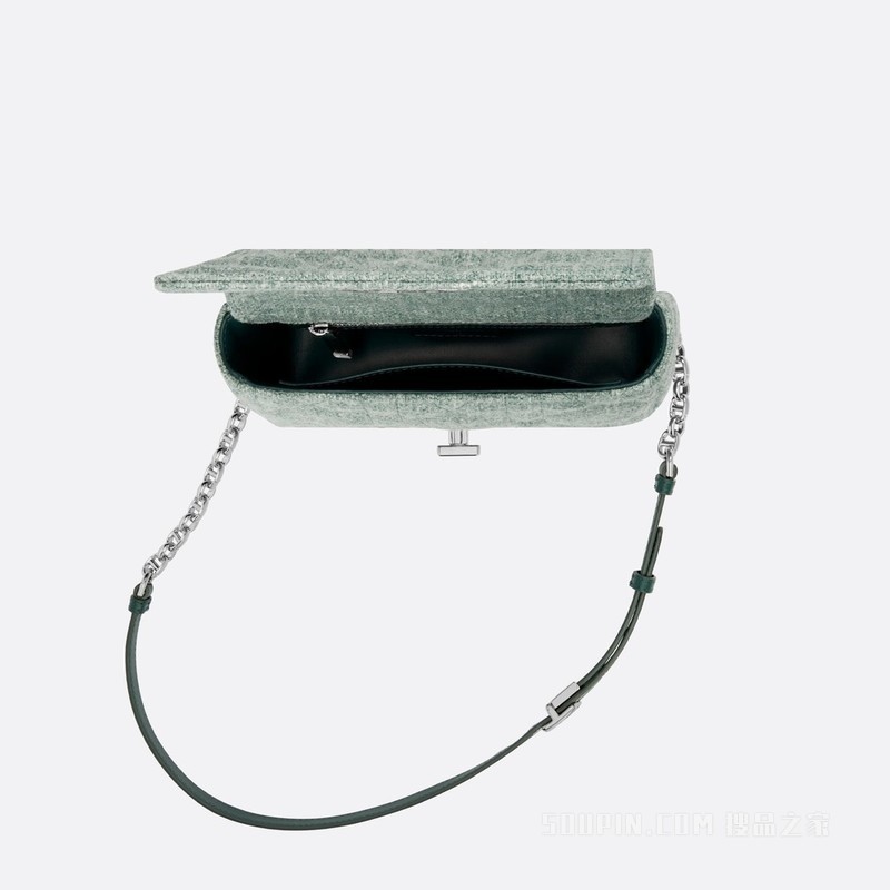 小号 Dior Caro 手袋 绿色亚麻超大藤格纹