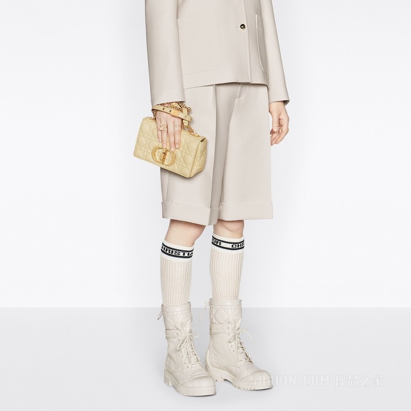 小号 Dior Caro 手袋 绿色亚麻超大藤格纹