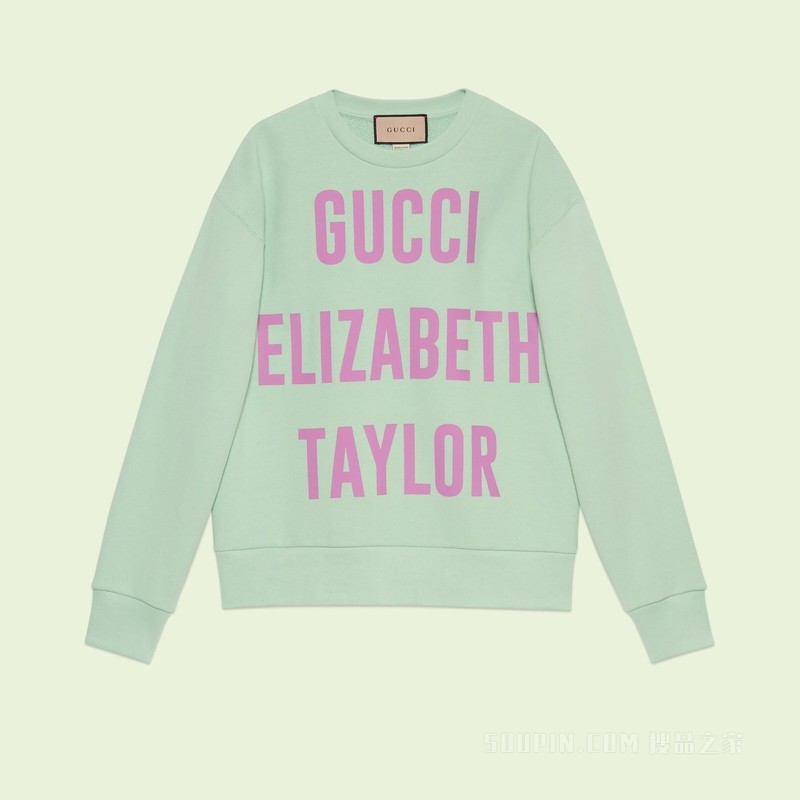 “Gucci Elizabeth Taylor”印花棉质卫衣 浅绿色