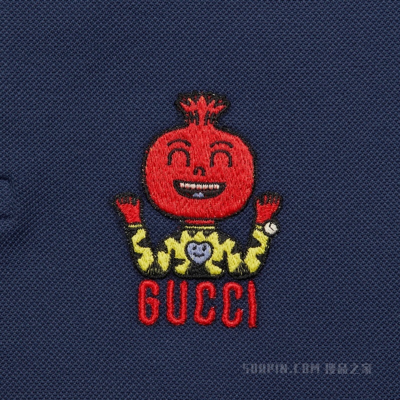 Gucci洋葱刺绣棉质Polo衫 深蓝色