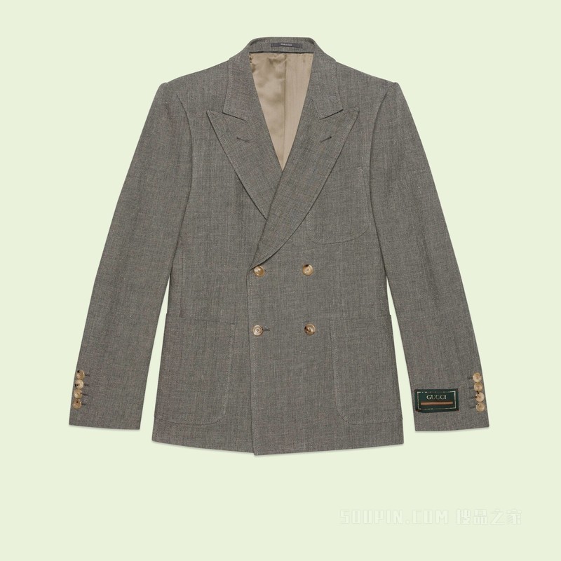 羊毛亚麻双排扣夹克 灰色