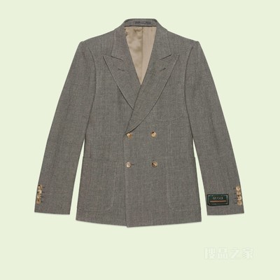 羊毛亚麻双排扣夹克 灰色