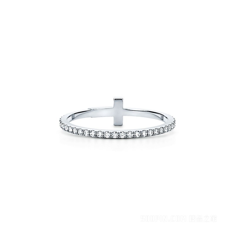 Tiffany T 系列 18K 白金镶钻线圈戒指。