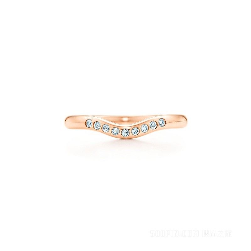 Elsa Peretti® 系列 18K 玫瑰金镶钻婚戒，宽 2 毫米。