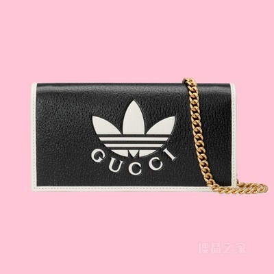 adidas x Gucci联名系列饰链带钱包 黑色皮革
