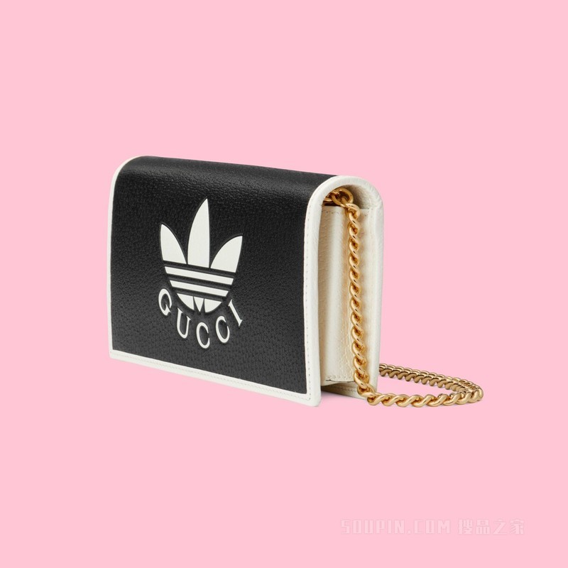 adidas x Gucci联名系列饰链带钱包 黑色皮革