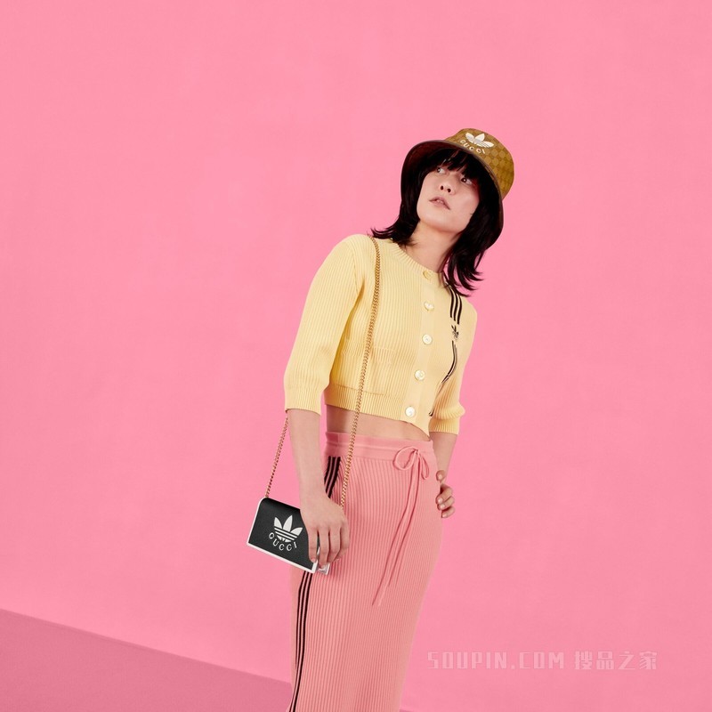 adidas x Gucci联名系列饰链带钱包 黑色皮革