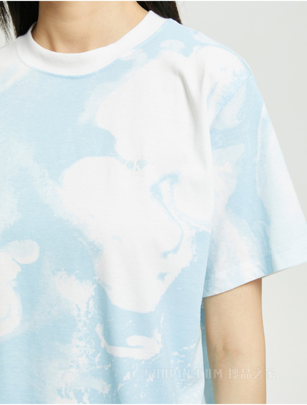Calvin Klein 22春夏女士时尚扎染效果纯棉简约LOGO透气短袖T恤40WH118