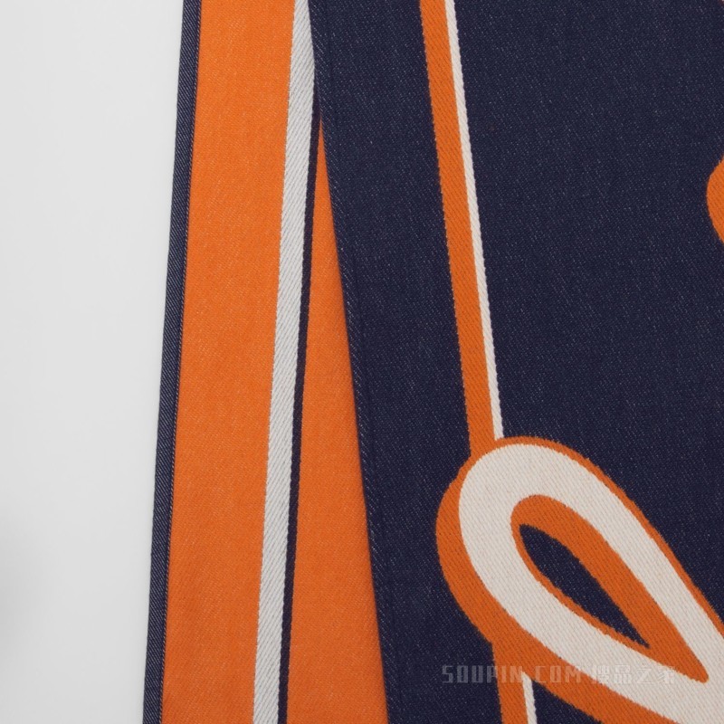 棉质徽标提花围巾 (海军蓝)