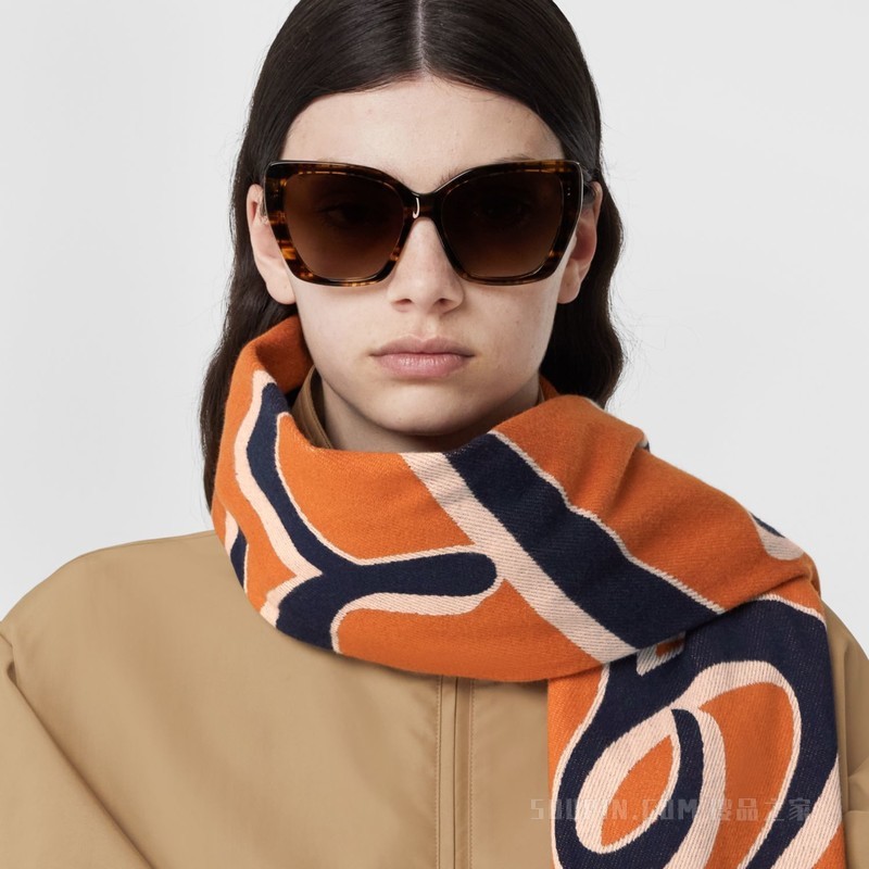 棉质徽标提花围巾 (海军蓝)