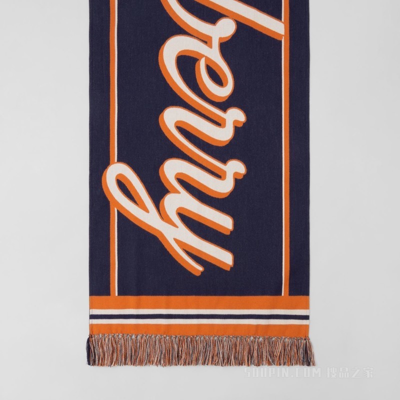 棉质徽标提花围巾 (海军蓝)