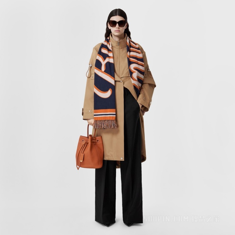 棉质徽标提花围巾 (海军蓝)