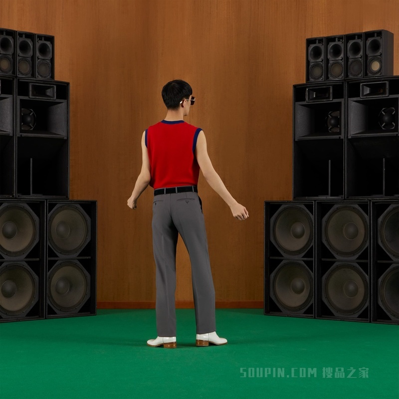 Gucci小浣熊嵌花羊毛马甲 红色