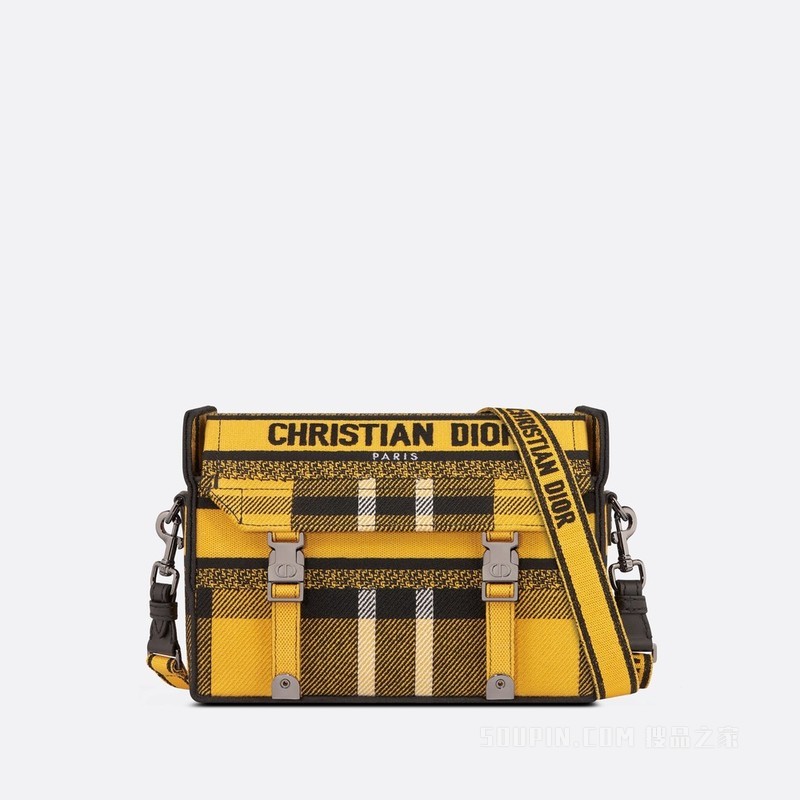 小号 Diorcamp 手袋 黄色和黑色 Check'n'Dior 图案刺绣