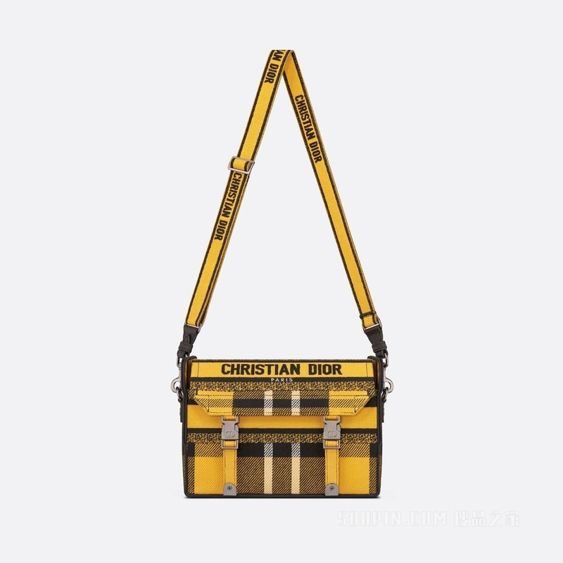 小号 Diorcamp 手袋 黄色和黑色 Check'n'Dior 图案刺绣