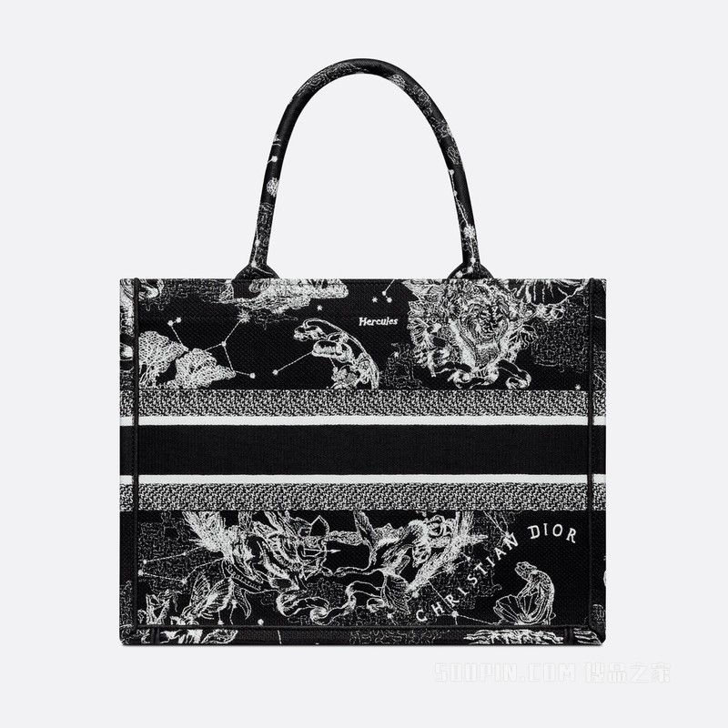 中号 Book Tote 手袋 黑色 Zodiac 茹伊印花刺绣 (36 x 27.5 x 16.5 cm)