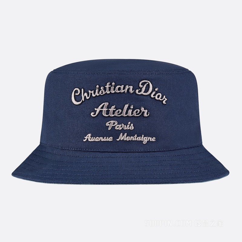 桶帽 蓝色棉质混纺帆布“Christian Dior Atelier”标志