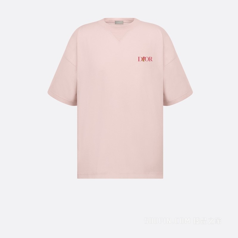 Dior Jardin 宽松版型 T 恤 淡粉色棉质平纹针织面料