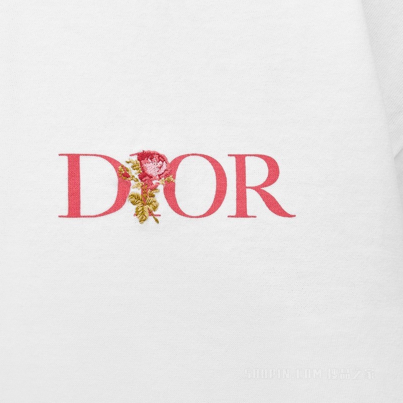 Dior Jardin 宽松版型 T 恤 白色棉质平纹针织面料