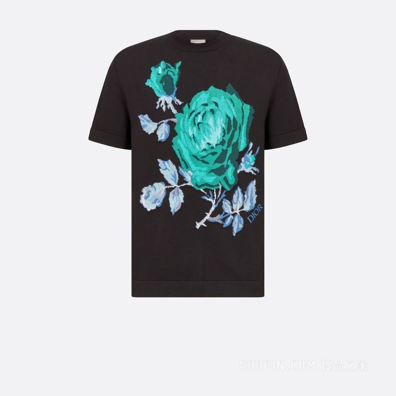 Dior Jardin 短袖针织衫 黑色棉质和桑蚕丝混纺平纹针织面料