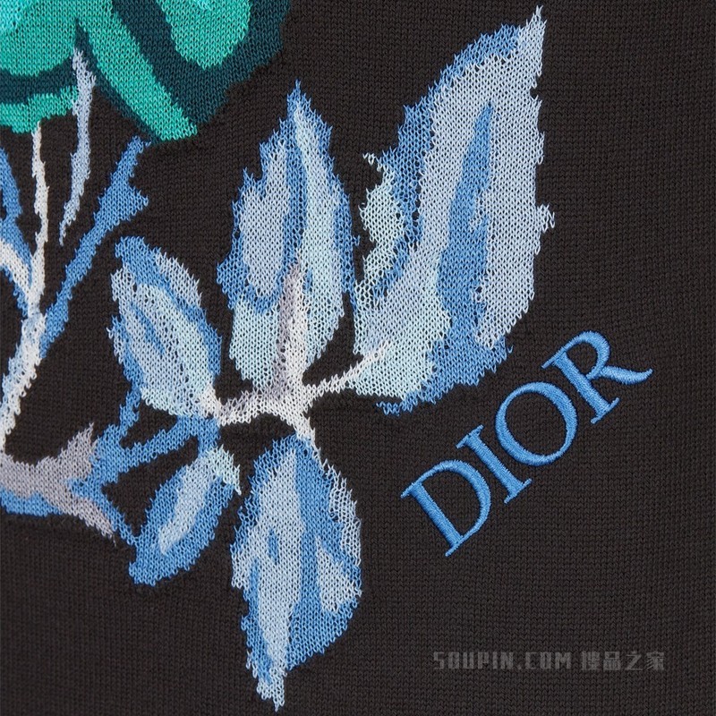 Dior Jardin 短袖针织衫 黑色棉质和桑蚕丝混纺平纹针织面料