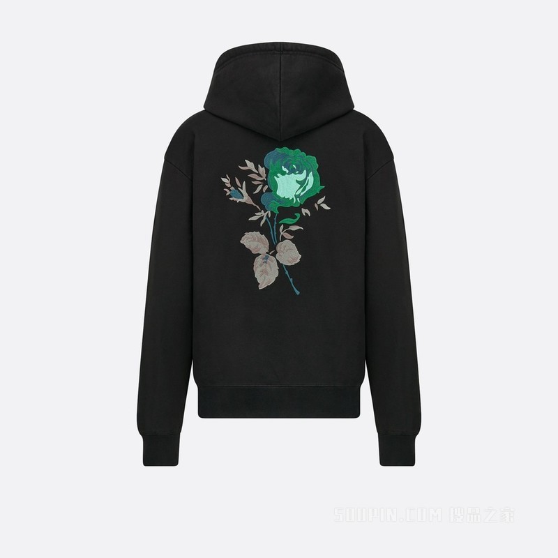 Dior Jardin 超大版型连帽运动衫 黑色棉质起绒面料