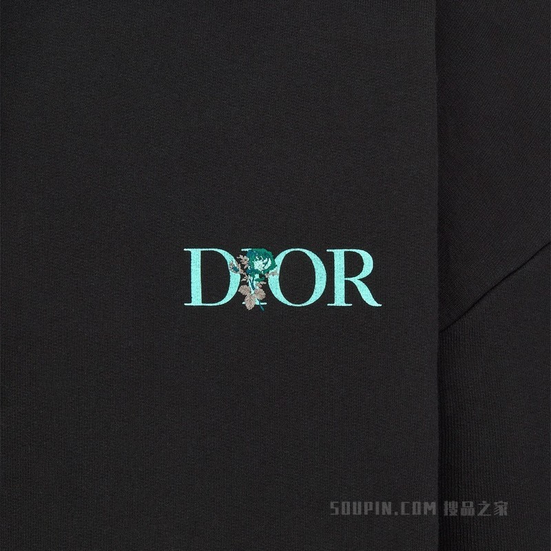 Dior Jardin 超大版型连帽运动衫 黑色棉质起绒面料