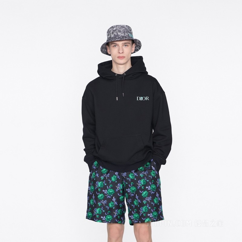 Dior Jardin 超大版型连帽运动衫 黑色棉质起绒面料