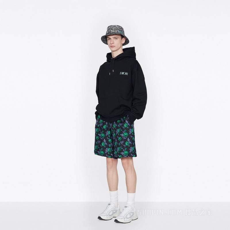 Dior Jardin 超大版型连帽运动衫 黑色棉质起绒面料